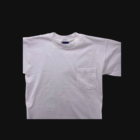 Vintage Tee 90s WHITE BLANK POCKET T-shirt All Cotton Made In USA Medium Blank - Picture 3 of 12